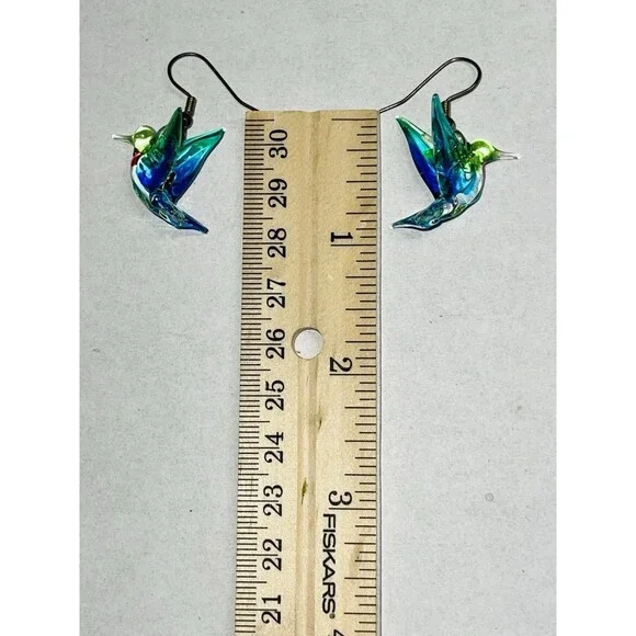 Artisan Glass Hummingbird Earrings Fishhook Back - Picture 7 of 9